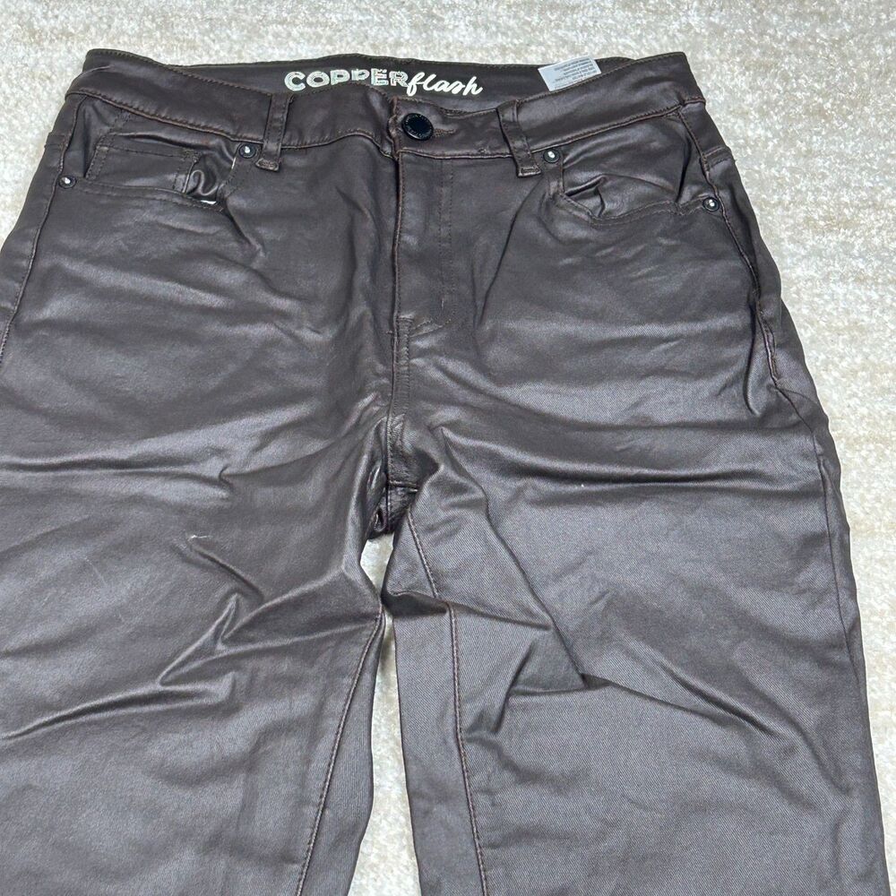 Copperflash Pants Womens 12 Dark Brown Coated Bootcut Stretch Cotton Spandex